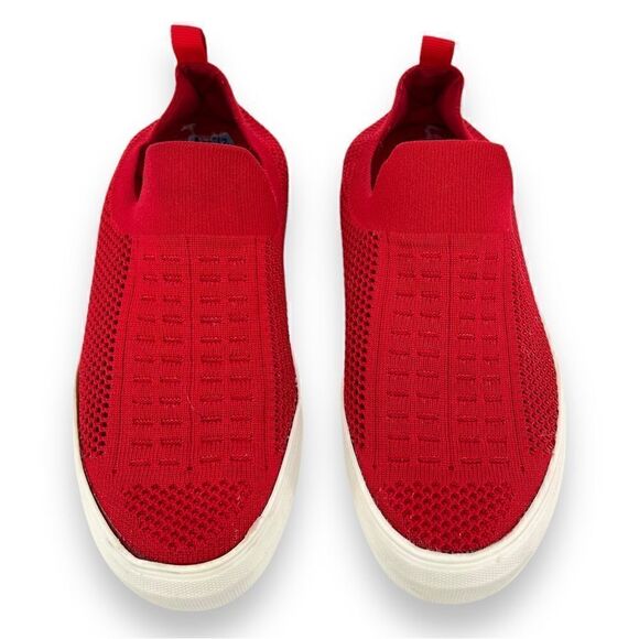 Steve Madden Daray Red Knit Mesh Stretch White Platform Slip On Sneaker Size 6.5 - Picture 2 of 10